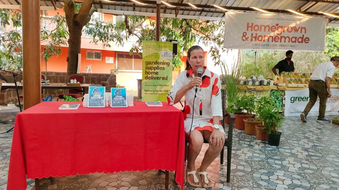 Andrea Thumshirn launching her book Chasing Challenges at the March 2026 market