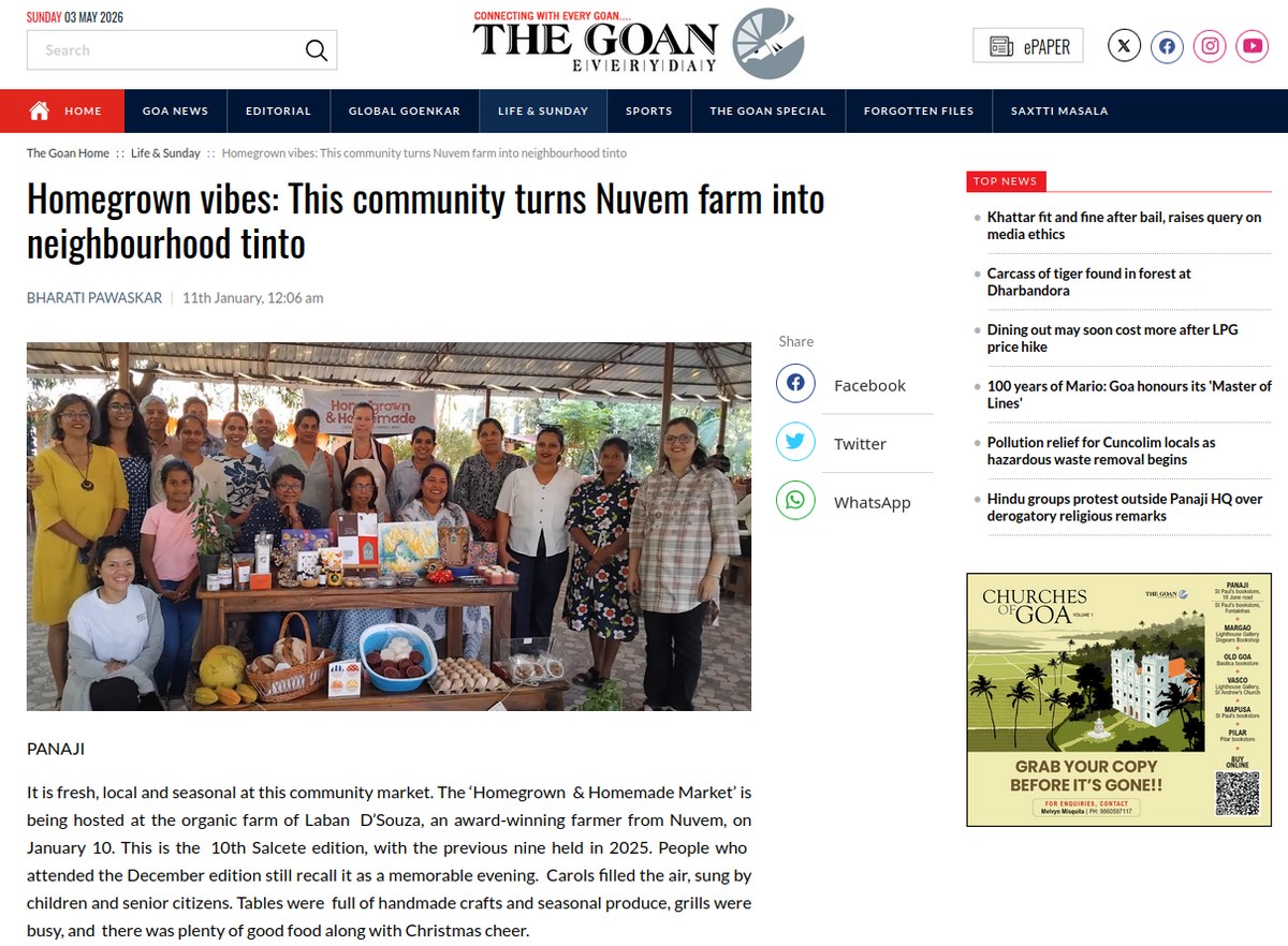 Screenshot of The Goan article 'Homegrown vibes: This community turns Nuvem farm into neighbourhood tinto'