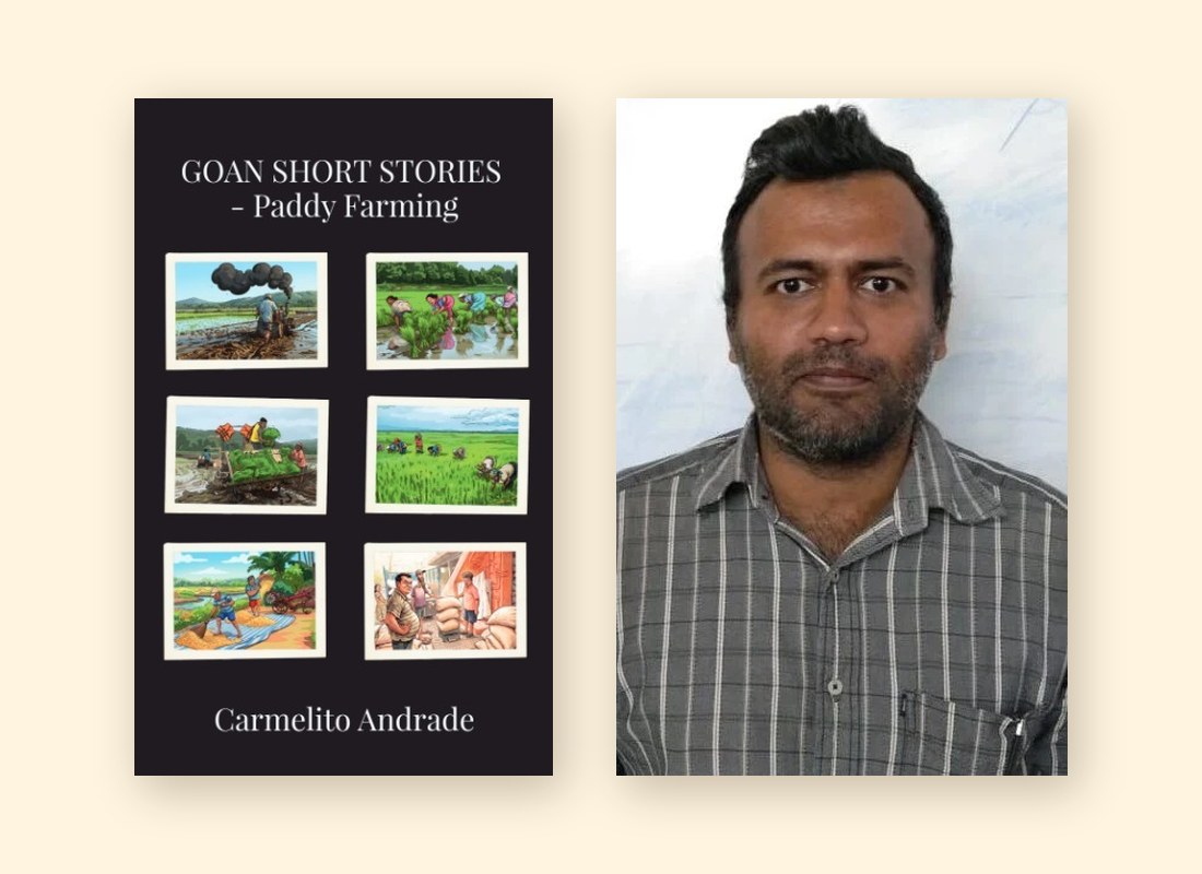 Goan Short Stories — Paddy Farming beside a portrait of Carmelito Andrade