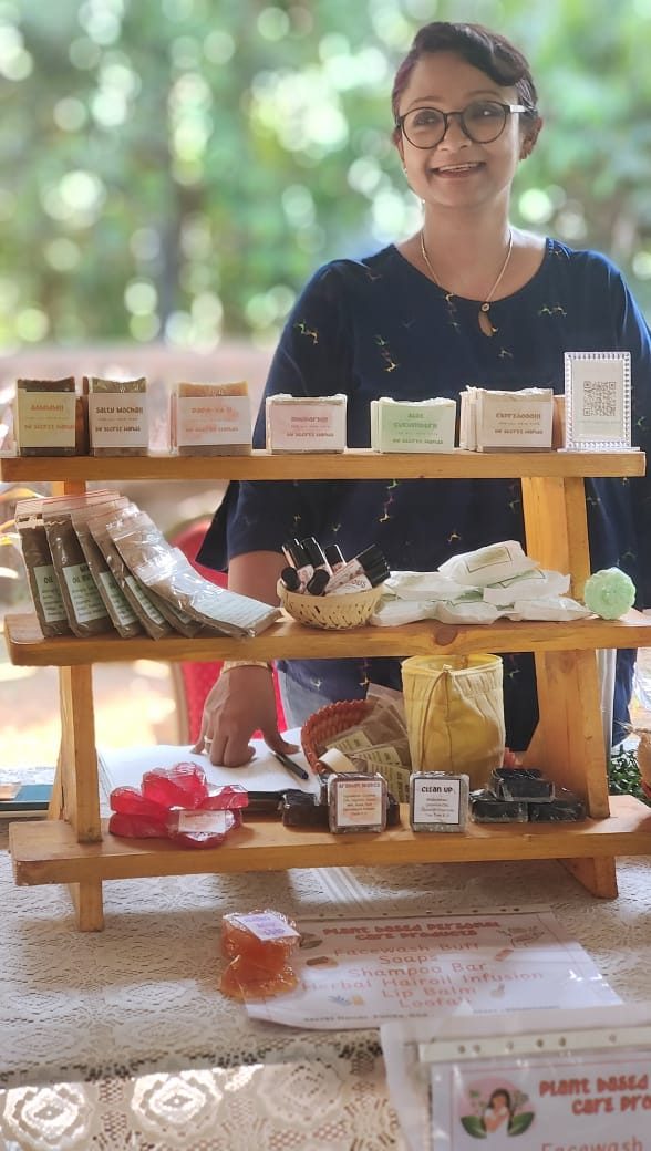 Jyotsna of Secret Hands at her stall with handmade soaps and natural personal care products